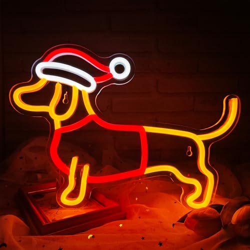VIKLIU Dachshund Christmas Neon Sign Dimmable LED Wall Light - Cute Dog Decor