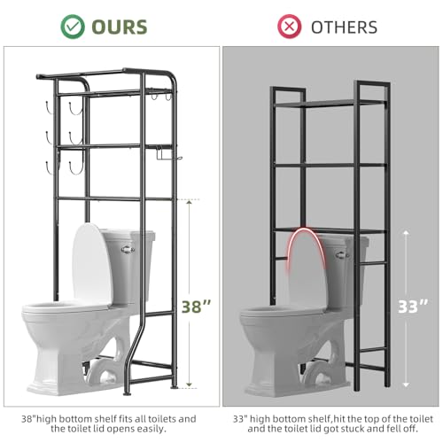 Over The Toilet Storage Cabinet - 3-Tier Metal Bathroom Shelf Organizer, Black