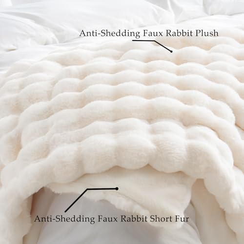 BENVWE Faux Fur Throw Blanket - Cozy 3D Bubble Soft Couch Blanket (51" x 63")