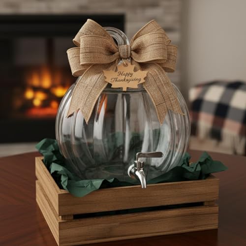 2-Gallon Glass Pumpkin Beverage Dispenser with Spigot for Parties