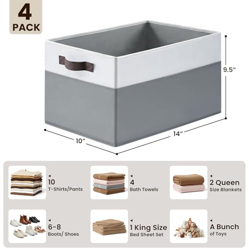 4 Pack Large Fabric Closet Storage Bins with Handles 14"x10"