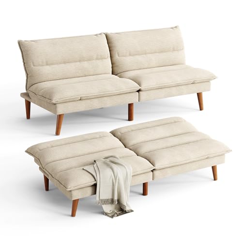 71-Inch Corduroy Convertible Futon Sofa Bed with Adjustable Backrest