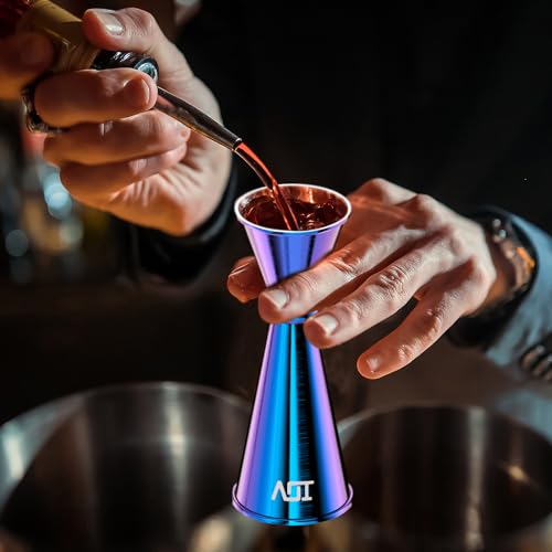 Rainbow IOV Double Cocktail Jigger 2oz & 1oz with Recipes Booklet - Premium Stainless Steel Bar Tool