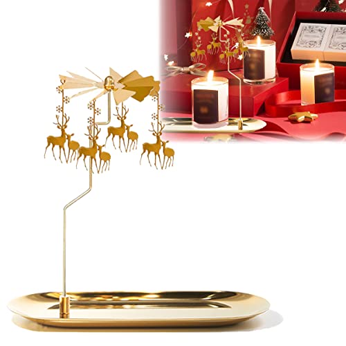 Gold Rotating Deer Candle Holder - Christmas Thermal Spinning Candlestick