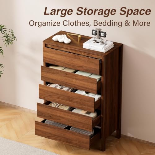 3-Piece Walnut Bedroom Set: 5-Drawer Dresser and Two 3-Drawer Nightstands