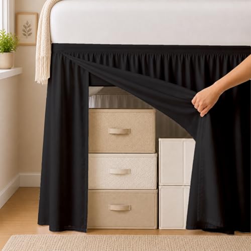Twin XL Ruffled Bed Skirt with 36 Inch Drop - Black Microfiber Dorm Skirt