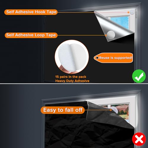 Portable Blackout Curtains (40" x 57") - 100% Blackout Shades with Hook & Loop Tabs