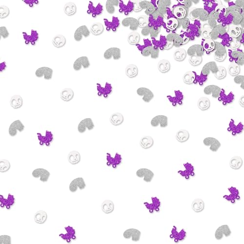 MINiyeLY 120pcs Little Nightmare Confetti Halloween Baby Shower Table Scatter, Purple Skeleton Carriage