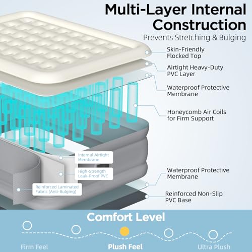 Queen Air Mattress with Built-in Pump & Honeycomb Design