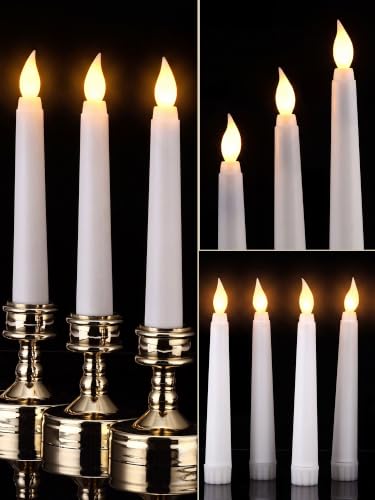 Funtery 24-Piece 6" Flameless LED Taper Candles with Remote & Timer, White, Tapered Style