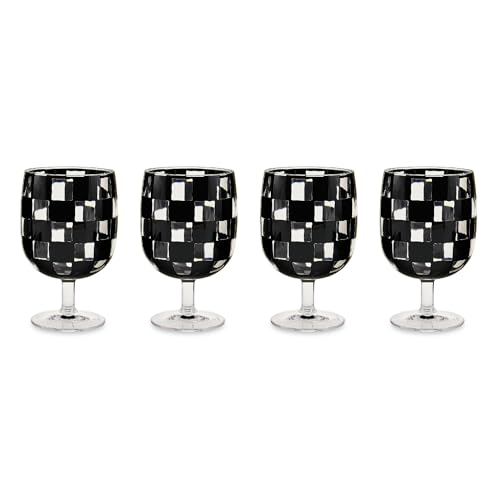 Check Pattern Acrylic Water Goblets, 13.5-Ounce Stemmed Glasses, Set of 4