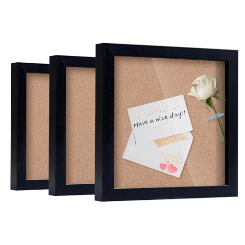 8x8 Square Shadow Box Picture Frames, Set of 3, Wood Deep Display Case