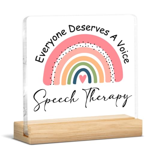 FTRBXT F-Speech Therapy Acrylic Desk Sign for Office Decor – Includes Wooden Stand