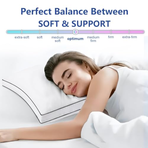 Queen Size Set of 2 Soft Gusseted Bed Pillows - Fluffy 7D Down Alternative for Side, Back & Stomach Sleepers