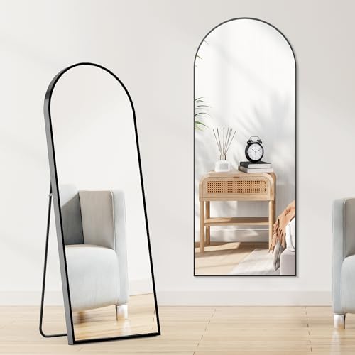 64" x 21.5" Full Length Floor Mirror with Stand, Shatter-Proof Glass, Black