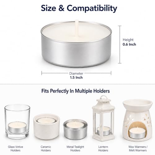 MOSROAD 4 Hour Palm Wax Tea Lights Candles 48 Pack - Unscented, Long-Lasting, Safe Home Decor