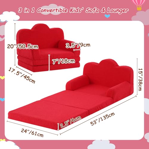 2-in-1 Foldable Kids Sofa and Lounger, Soft Toddler Chair with Washable Cover