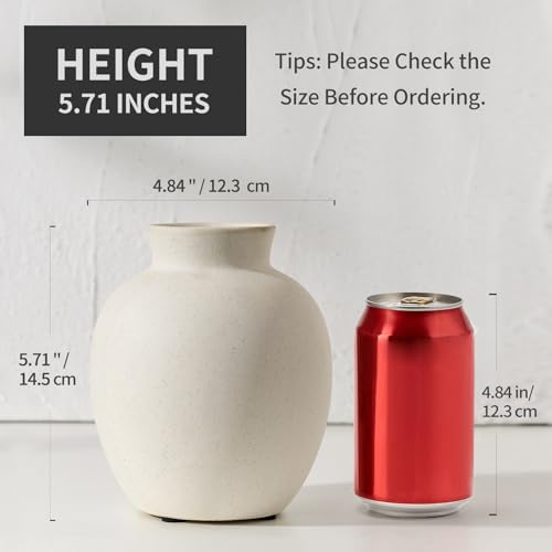 Speckled White Ceramic Table Vase - 5.7 Inch Modern Rustic Home Decor