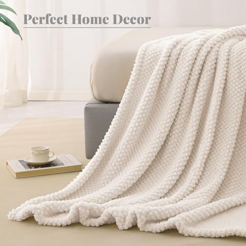 Whale Flotilla Queen Size Fleece Bed Blanket - Soft Ivory Jacquard 90x90