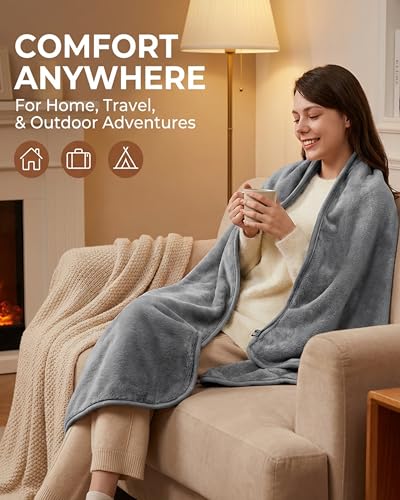 Cordless Heated Throw Blanket with Battery Pack, Ultra-Soft Faux Rabbit Fur