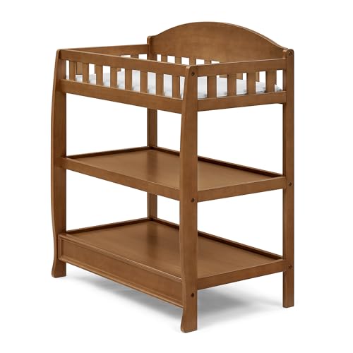 Infant Wooden Changing Table with Pad & 2 Storage Shelves - Chestnut