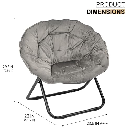 Foldable Faux Fur Saucer Chair - Comfortable Moon Chair for Dorm & Bedroom