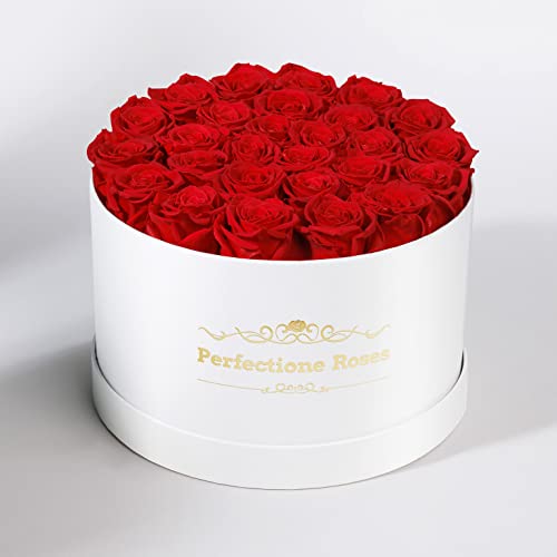 27 Preserved Red Roses in Round Gift Box - Real Eternal Flower Arrangement