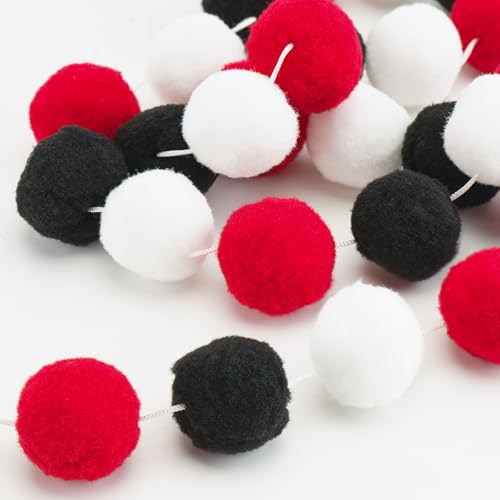 jijAcraft Black Red White Felt Ball Garland 2-Pack, 8.2ft Each - Halloween & Holiday Pom Pom Garlands