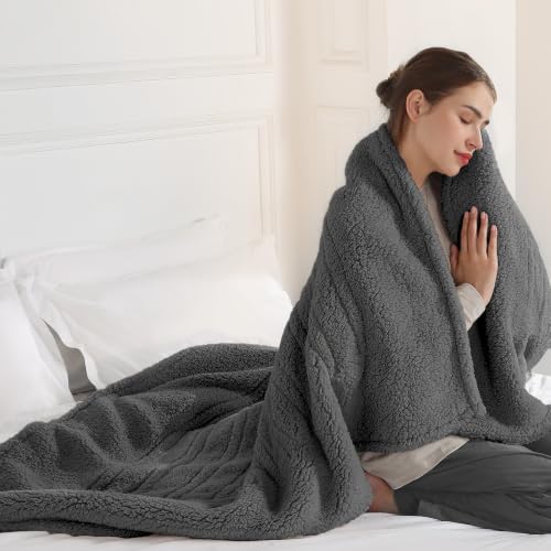 Heated Throw Blanket, 50x60 Inch Soft Sherpa Electric Blanket with 5 Settings