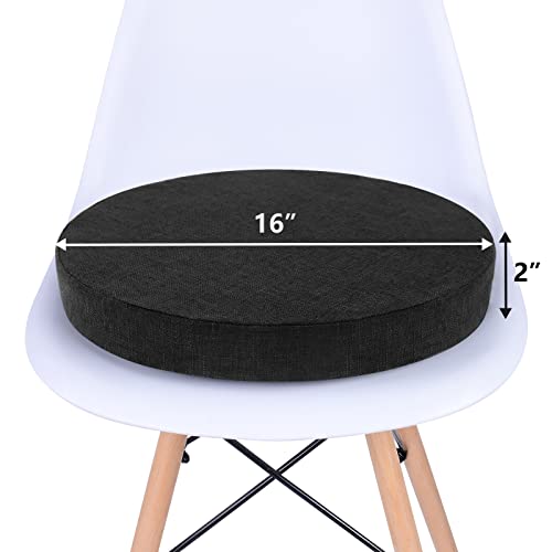 16-Inch Round Chair Seat Cushion, Non-Slip High-Density Foam Stool Pad, Black