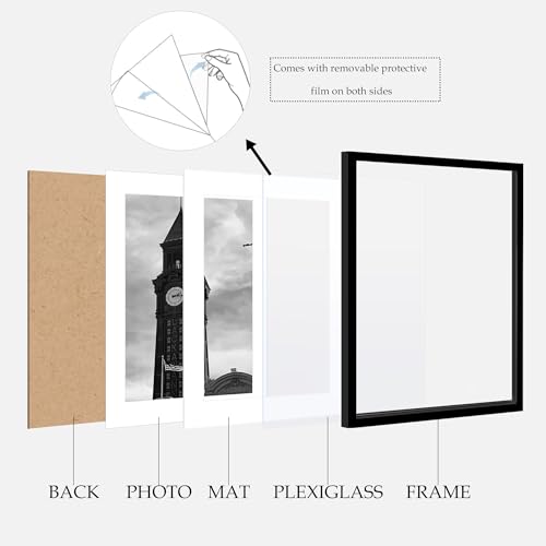 16x20 Picture Frame Set of 3 - Black Wall Gallery Frames with 11x14 Mat