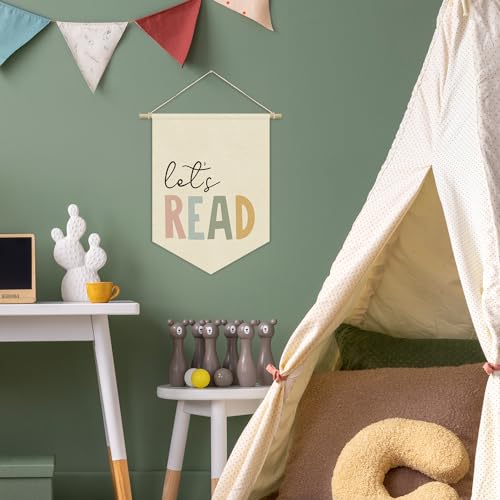 Let's Read Canvas Wall Banner, Bohemian Reading Corner Decor Hanging Flag