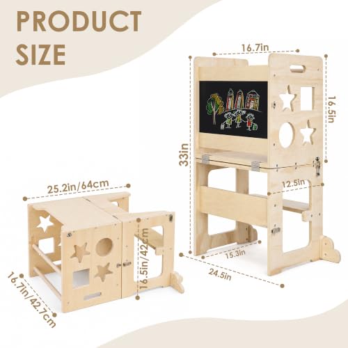 4-in-1 Foldable Toddler Kitchen Helper Stool with Blackboard