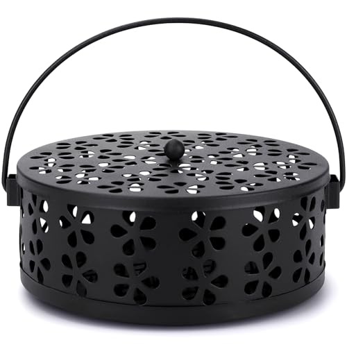 Metal Mosquito Coil Holder with Lid and Handle - Indoor & Outdoor Burner