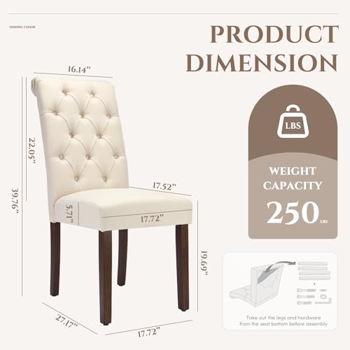 Tufted Upholstered Dining Chairs - Set of 2, Beige Linen Parsons Chairs