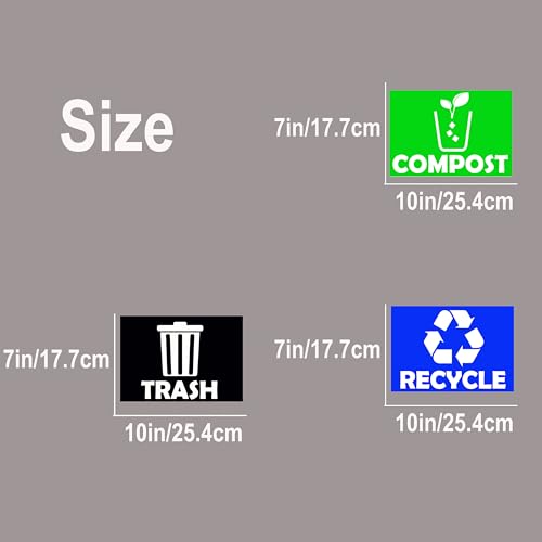 Recycle, Trash & Compost Stickers Set of 3 Vinyl Decals 10x7 inch Multi Purpose