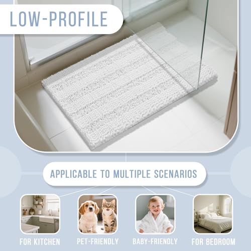 Yimobra Chenille Bathroom Rug Mat, Non-Slip & Super Absorbent, White, 24x17