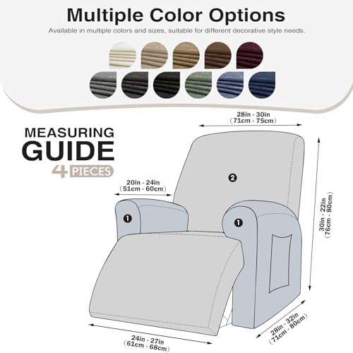 Small Recliner Chair Covers - Durable Stretch Slipcovers, Light Gray