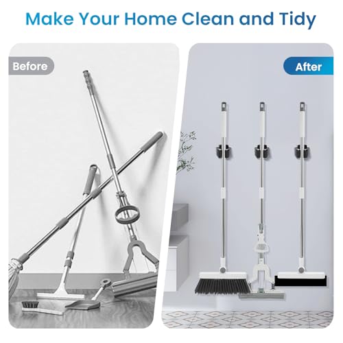 Stainless Steel Broom and Mop Holder Wall Mount 4-Pack Organizer Rack