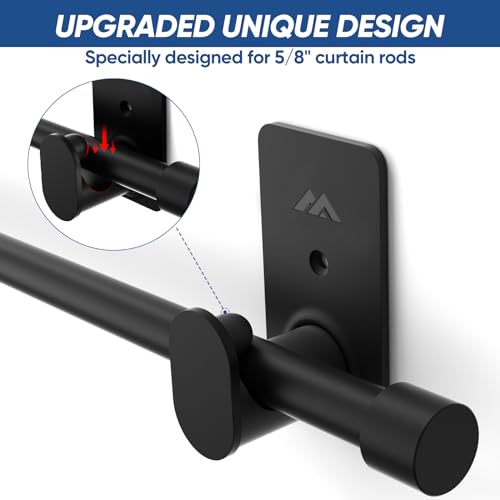 No Drill Curtain Rod Brackets for 5/8 Inch Rods, Adhesive Wall Hooks (4 Pack)