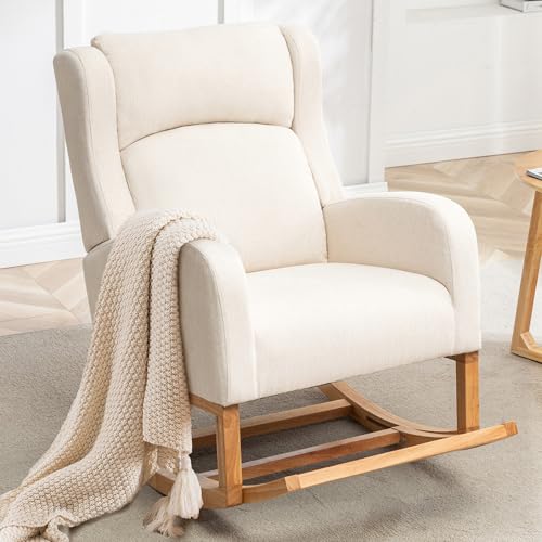 Wingback Nursery Rocking Chair with Retractable Footrest and Side Pocket
