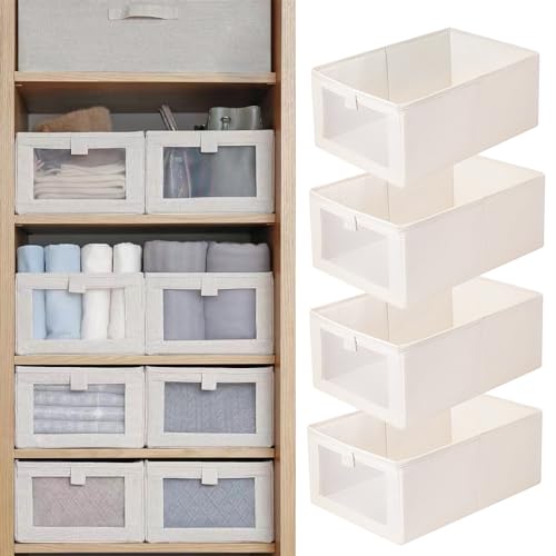 4-Pack Linen Closet Storage Bins and Baskets with Clear Window