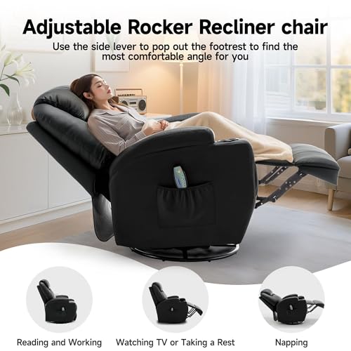 Swivel Rocking Recliner Chair with Massage, Heat, and Cup Holder