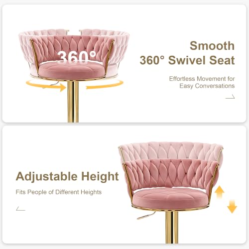 Adjustable Velvet Bar Stools with Backrest and Swivel, Set of 2
