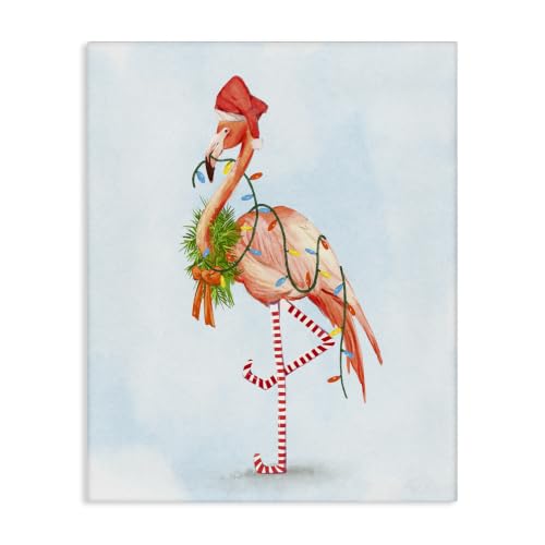 Unframed 16x20 Inch Canvas Wall Art - Festive Flamingo Holiday Coastal Decor