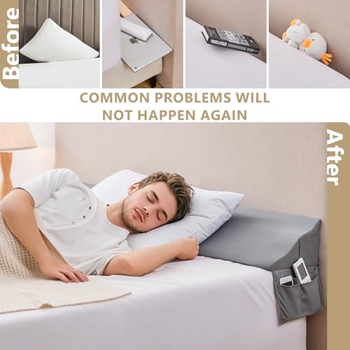 King Size Bed Wedge Pillow for Headboard Gap Filler, Grey