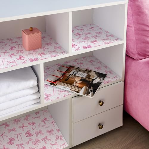 20 Sheet Scented Drawer Liners, Pink Bow Print Shelf Paper for Dresser Closet
