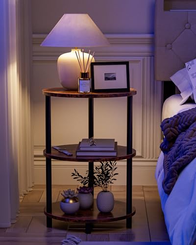 3-Tier Oval Side Table, Rustic Wood and Metal End Table for Small Spaces