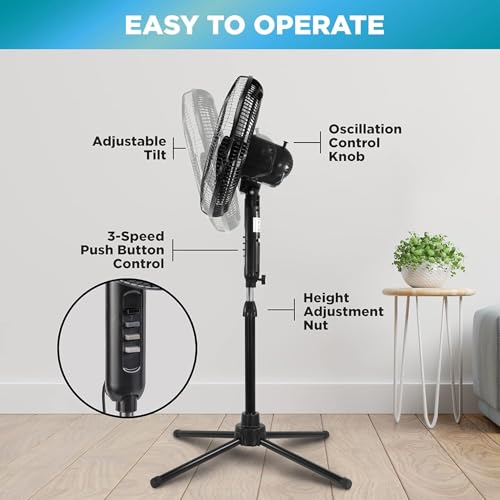 Comfort Zone 16-Inch Electric Oscillating Pedestal Stand Fan