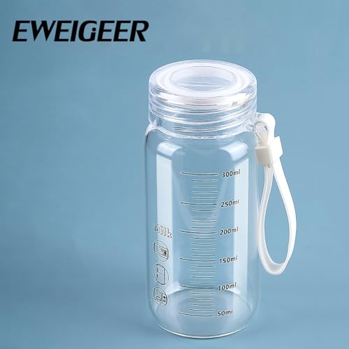 EWEIGEER Borosilicate Glass Drinking Cup with Lid 300ml - Leakproof & Portable